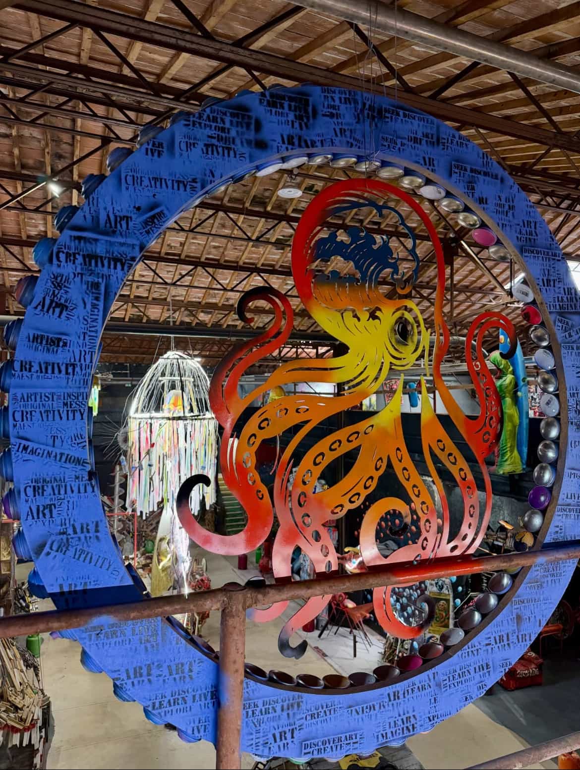 Œuvre poulpe sur cercle bleu Spiktri